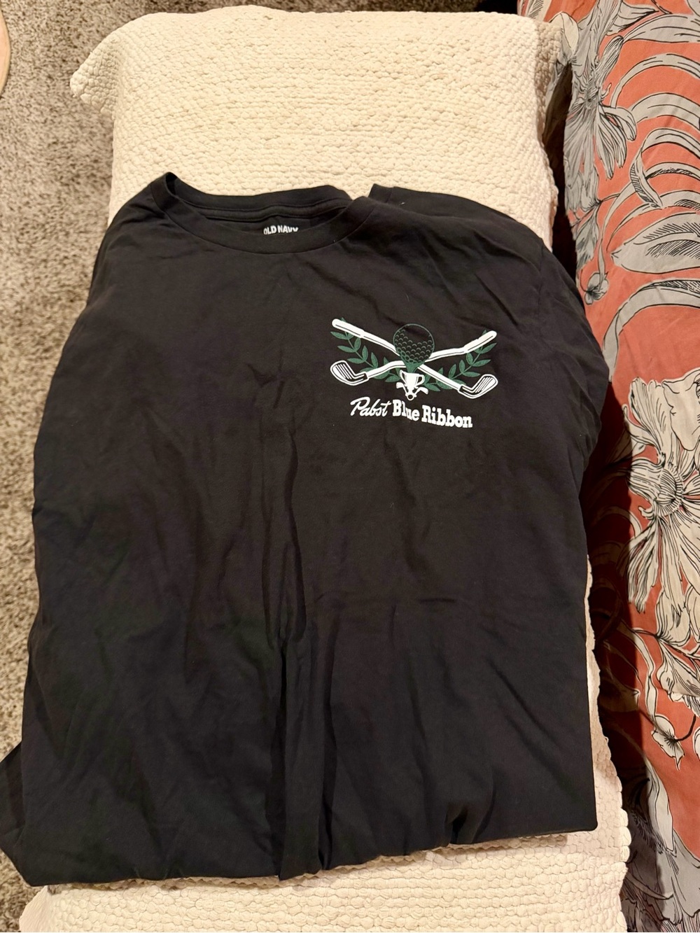 Old Navy Black Tee with Green & White Golf Graphic
